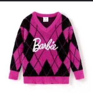Patpat Barbie Pink and Black Argyle size medium women's cozy Sweater